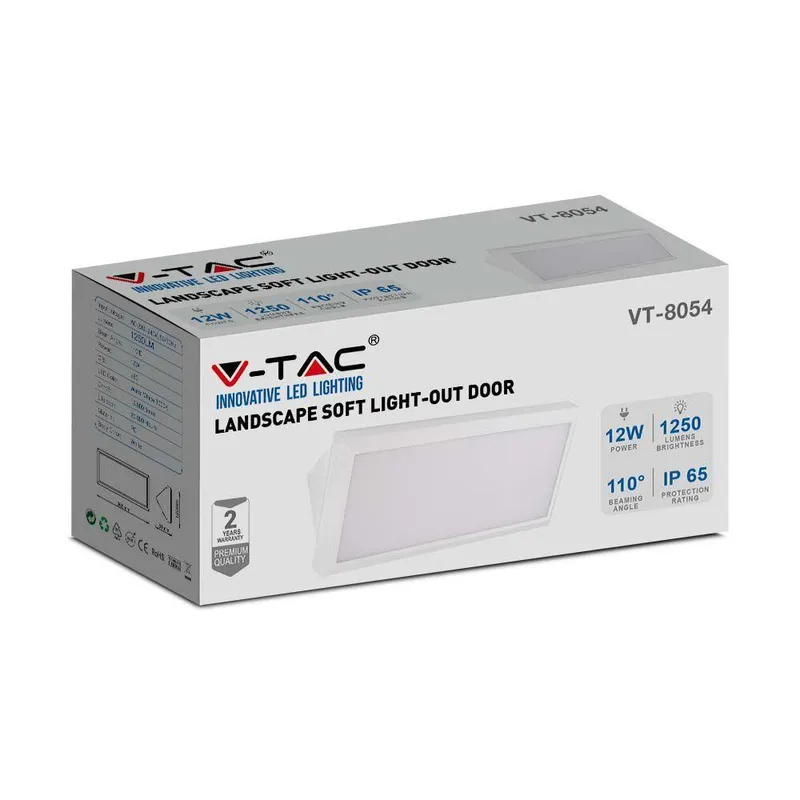 Oprawa Ścienna V-TAC 12W LED Ukośna IP65 VT-8054 3000K 1250LM - Biała