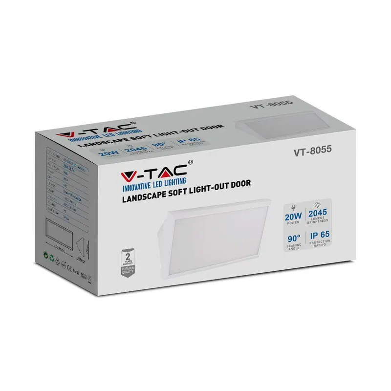 Oprawa Ścienna V-TAC 20W LED Ukośna IP65 VT-8055 4000K 2045LM - Biała