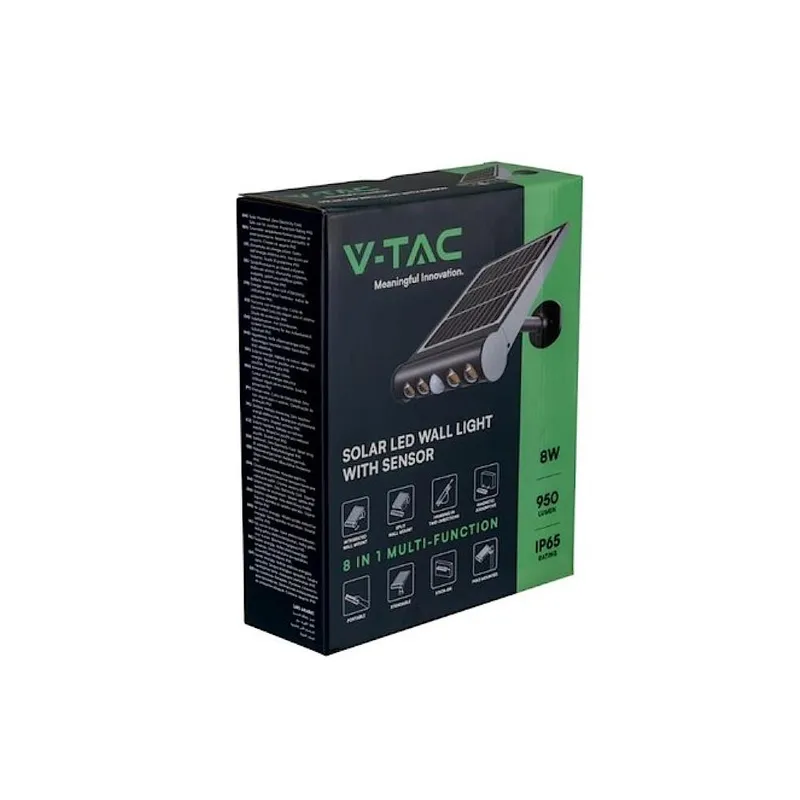 Projektor Solarny 8W LED 8w1 Czujnik Ruchu IP65 V-TAC VT-11108 3000K 950LM - Czarny