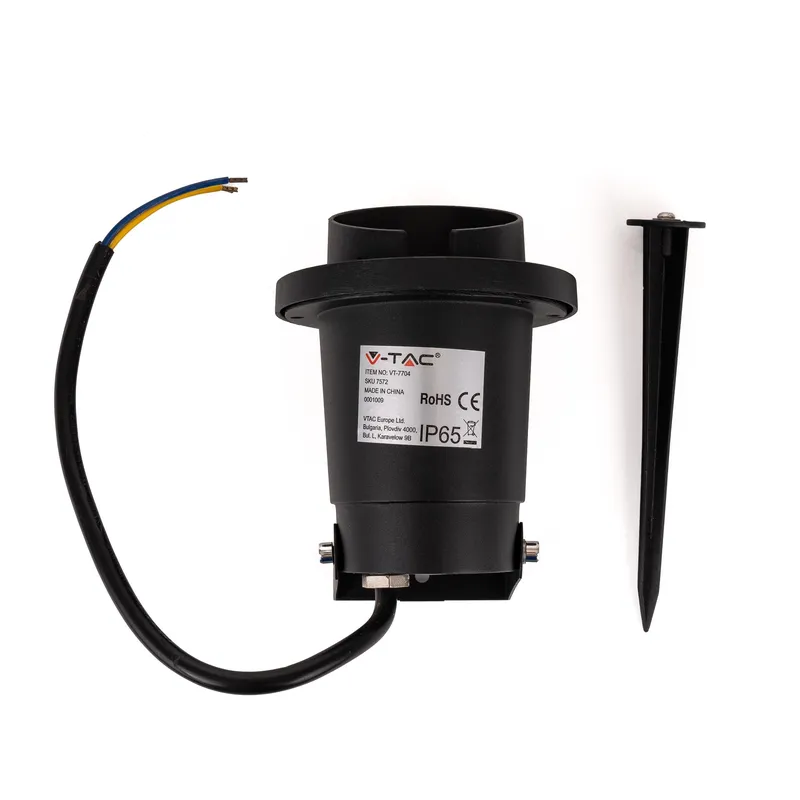 Oprawa Gruntowa Ogrodowa Wbijana Aluminium GU10 Z Daszkiem IP65 V-TAC VT-7704 3 Lata Gwarancji - Czarna
