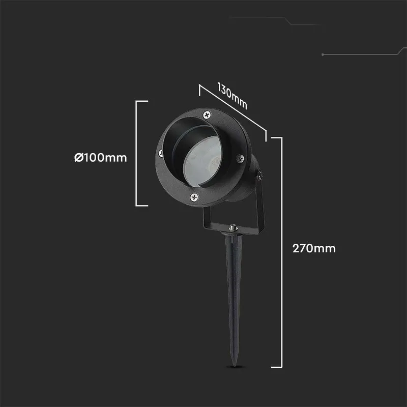 Oprawa Gruntowa Ogrodowa Wbijana Aluminium GU10 Z Daszkiem IP65 V-TAC VT-7704 3 Lata Gwarancji - Czarna