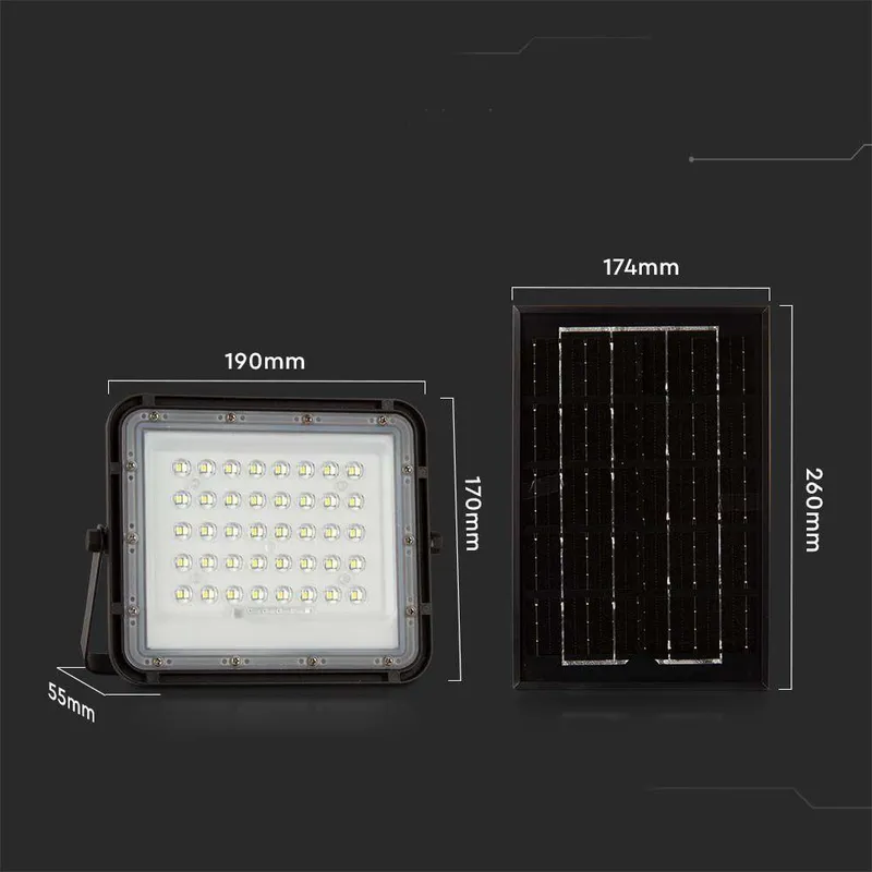 Naświetlacz LED Solarny V-TAC 6W Pilot Auto Timer IP65 VT-40W 6400K 400LM - Czarny