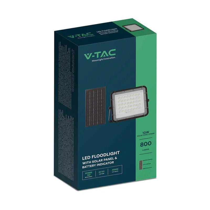 Naświetlacz LED Solarny V-TAC 10W Pilot Auto Timer IP65 VT-80W 6400K 800LM - Czarny