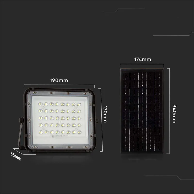 Naświetlacz LED Solarny V-TAC 10W Pilot Auto Timer IP65 VT-80W 6400K 800LM - Czarny