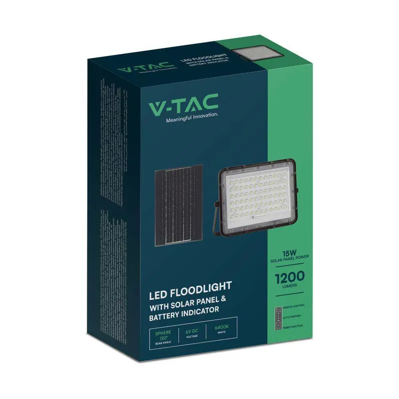 Naświetlacz LED Solarny V-TAC 15W Pilot Auto Timer IP65 VT-120W 4000K 1200LM - Czarny
