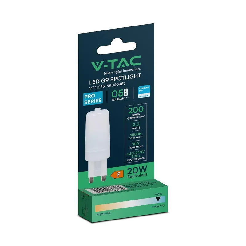 Żarówka LED V-TAC SAMSUNG CHIP 2.2W G9 VT-11033 4000K 200LM 5 Lat Gwarancji