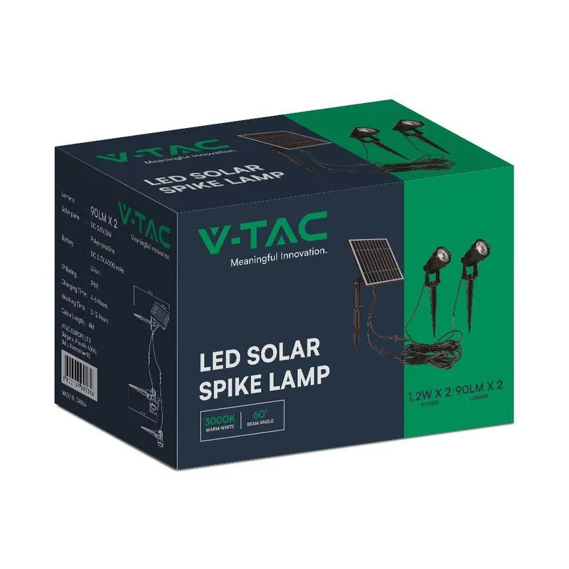 Oprawa Gruntowa Ogrodowa Wbijana LED V-TAC Solarna Zestaw 2x1.2W IP65 VT-11031 3000K 90LM 3 Lata Gwarancji