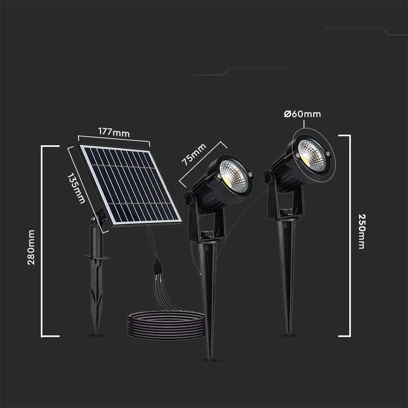 Oprawa Gruntowa Ogrodowa Wbijana LED V-TAC Solarna Zestaw 2x1.2W IP65 VT-11031 3000K 90LM 3 Lata Gwarancji