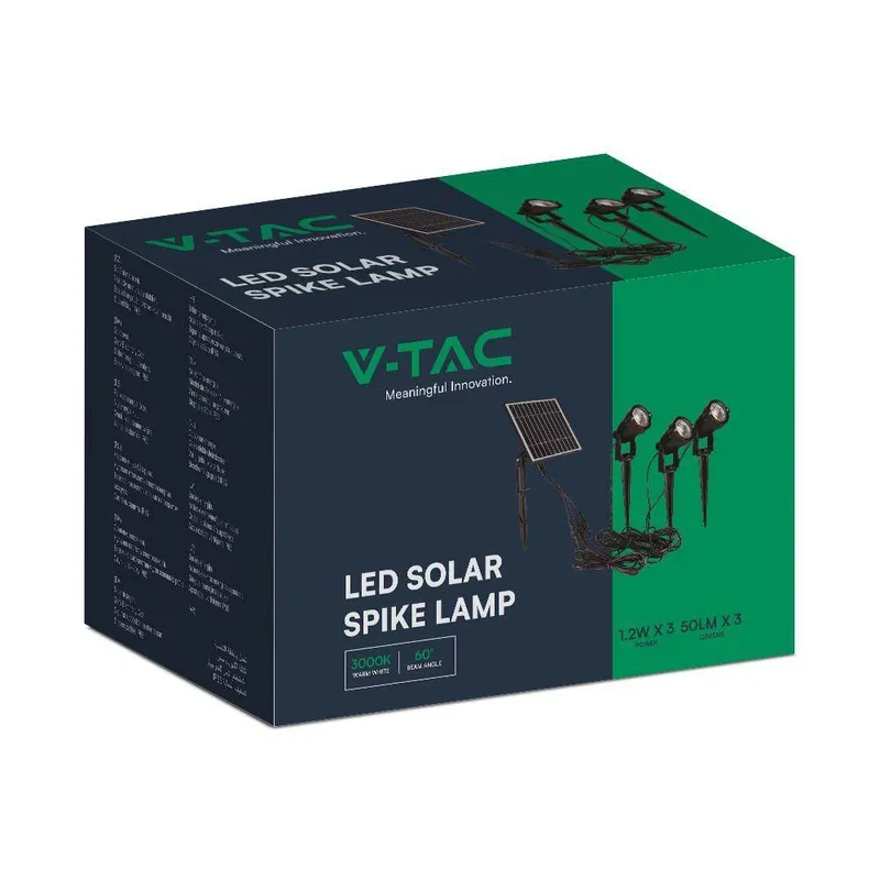 Oprawa Gruntowa Ogrodowa Wbijana LED V-TAC Solarna Zestaw 3x1.2W IP65 VT-11032 3000K 50LM 3 Lata Gwarancji