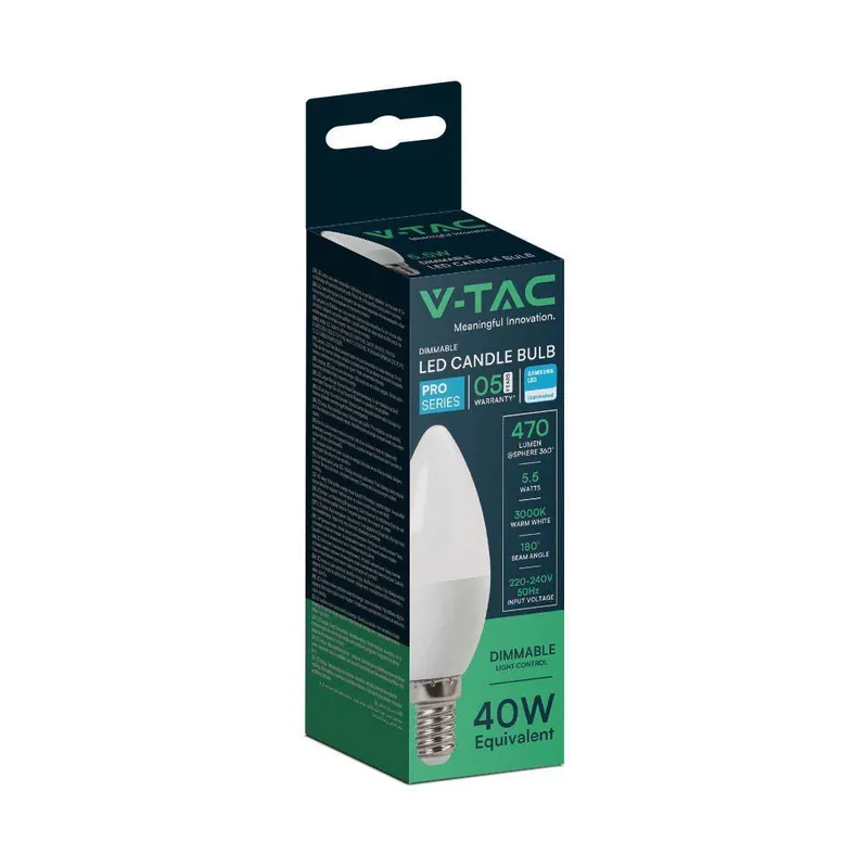 Żarówka LED V-TAC SAMSUNG CHIP 5,5W E14 Świeczka Ściemnialna VT-293D 3000K 470LM 5 Lat Gwarancji
