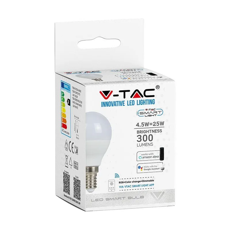Żarówka LED Smart WI-FI V-TAC 4.8W E14 Kulka P45 Tuya Alexa Google Home VT-5154 RGB+2700K-6400K 450LM
