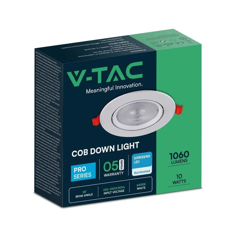 Oprawa V-TAC LED Downlight SAMSUNG CHIP 10W Ruchoma VT-2-10 6500K 1060LM 5 Lat Gwarancji