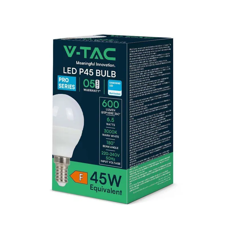 Żarówka LED V-TAC SAMSUNG CHIP 6,5W E14 Kulka P45 VT-270 4000K 600LM 5 Lat Gwarancji