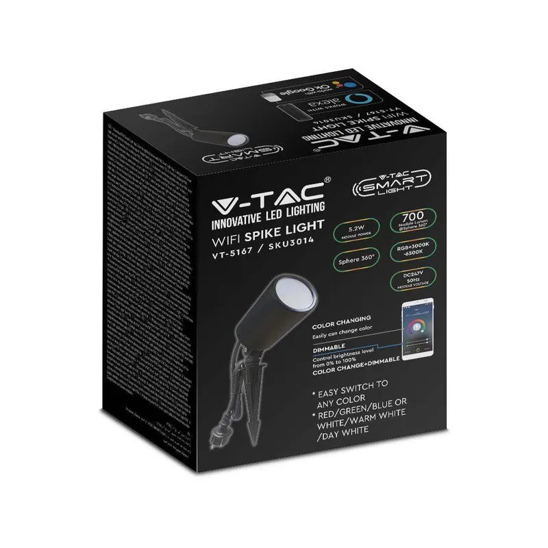 Oprawa Gruntowa Ogrodowa Wbijana LED Smart WI-FI V-TAC 7W Amazon Alexa Google Home VT-5167 RGB+3000K-6500K 520LM