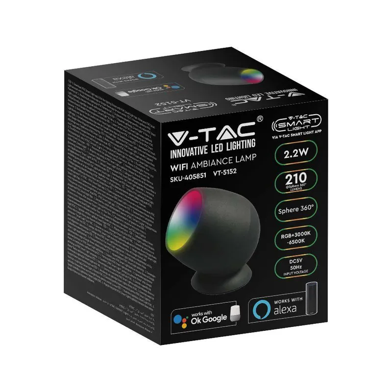 Oprawa Lampka Nocna LED V-TAC 2,2W Smart Life Tuya Alexa Google Home VT-5152 210LM