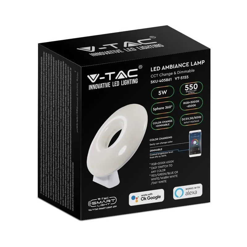 Oprawa Lampka Nocna LED V-TAC 5W Smart Life Tuya Alexa Google Home VT-5155 550LM