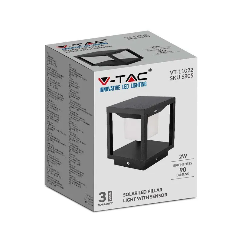 Słupek Ogrodowy Solarny V-TAC 2W LED Czujnik Ruchu IP65 VT-11022 3000K 90LM 3 Lata Gwarancji - Czarny