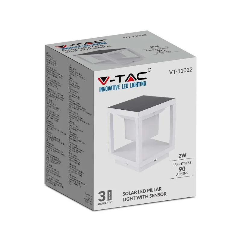 Słupek Ogrodowy Solarny V-TAC 2W LED Czujnik Ruchu IP65 VT-11022 3000K 90LM 3 Lata Gwarancji - Biały
