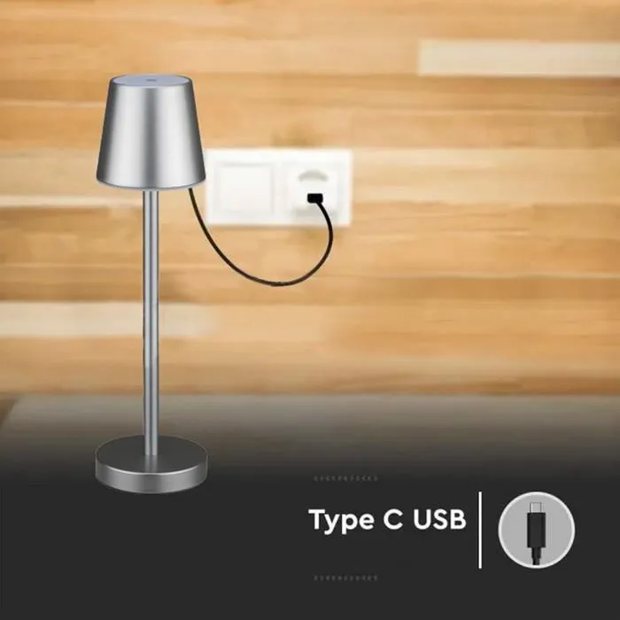 Lampka Stołowa Nocna V-TAC 3W LED 39cm Ładowanie Ściemnianie VT-7703 3000K 70LM - Szara