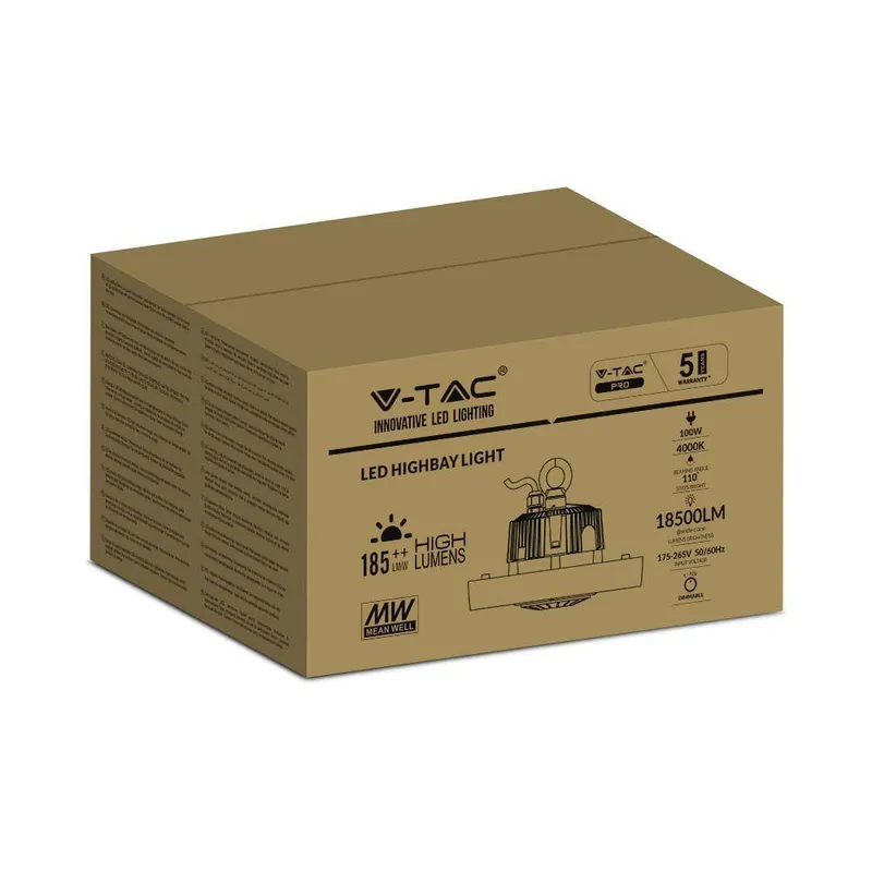 Oprawa LED High Bay V-TAC MeanWell Driver 100W 185LM/W VT-9119 4000K 18500LM 5 Lat Gwarancji