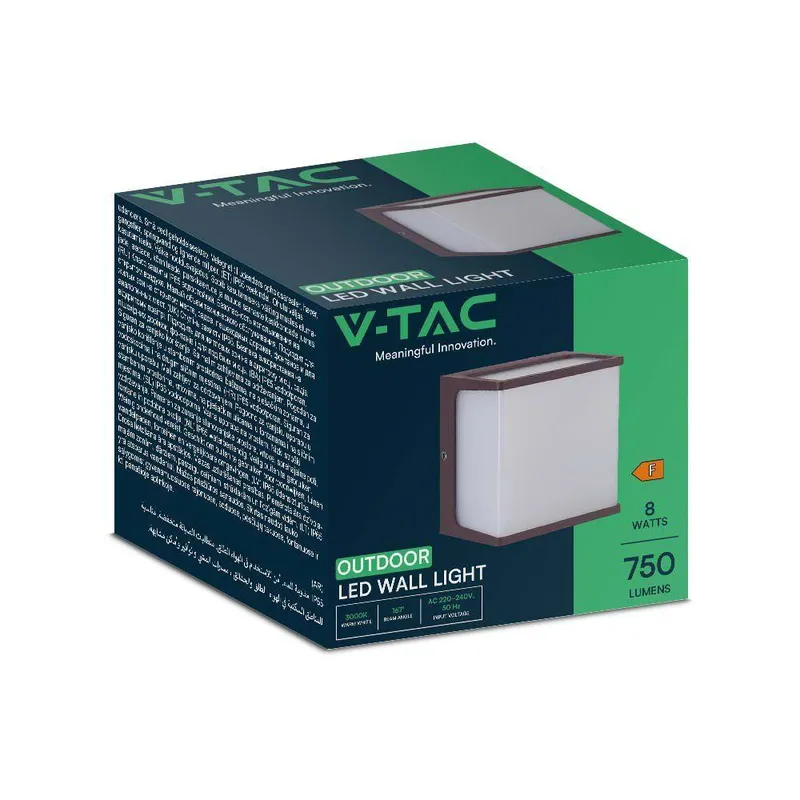 Oprawa Ścienna Ogrodowa V-TAC 8W LED IP65 120x120 VT-708 3000K 750LM - Brązowa