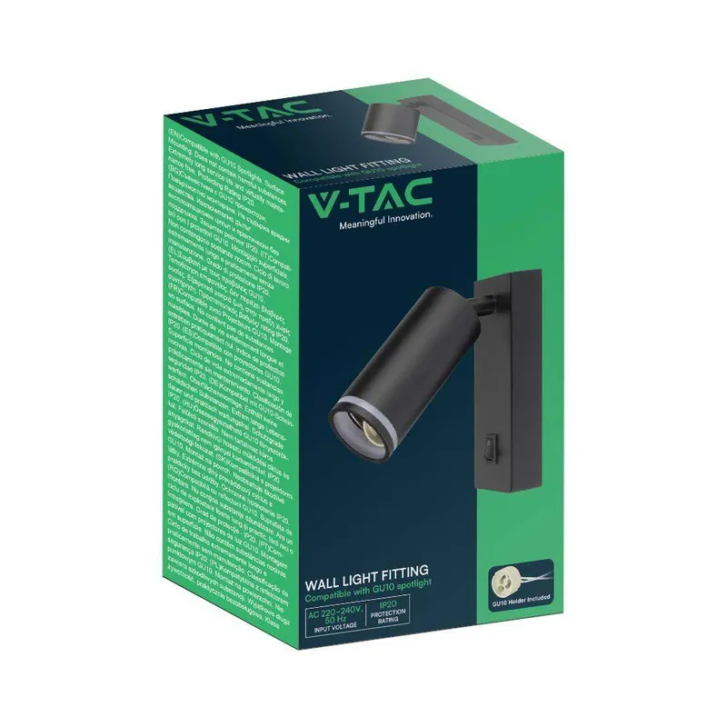 Kinkiet Ścienny V-TAC GU10 Aluminium Z Włącznikiem VT-429 3 Lata Gwarancji - Czarny