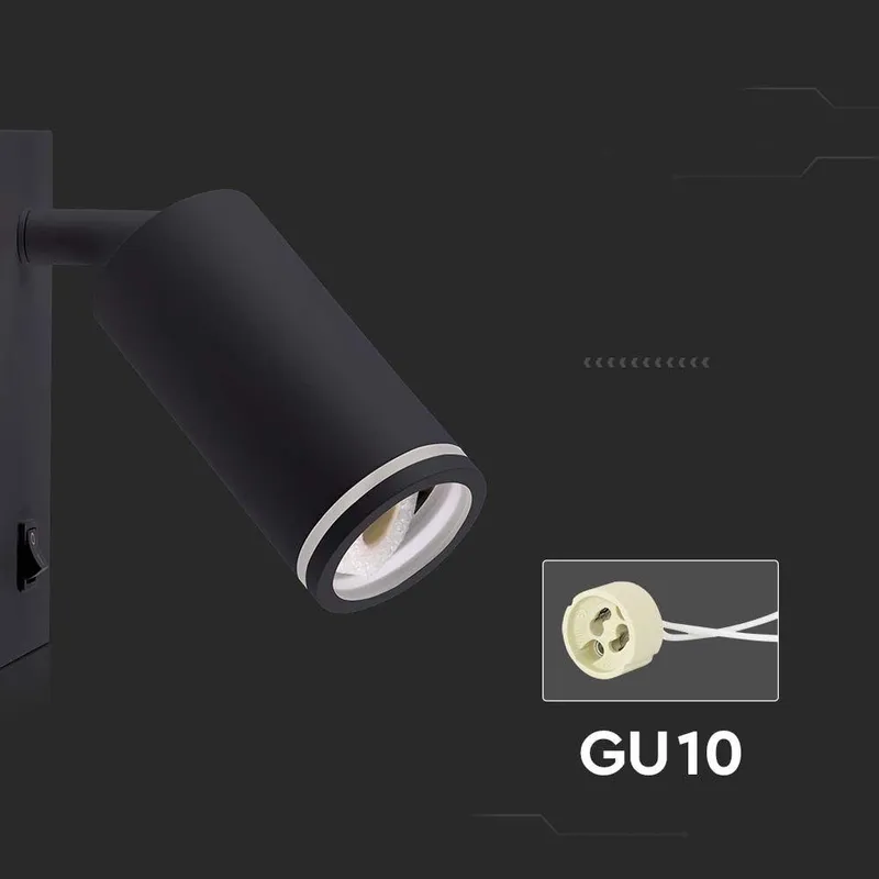 Kinkiet Ścienny V-TAC GU10 Aluminium Z Włącznikiem VT-429 3 Lata Gwarancji - Czarny