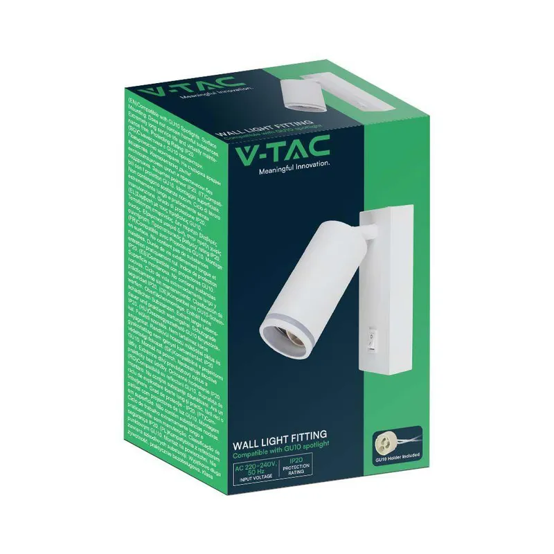 Kinkiet Ścienny V-TAC GU10 Aluminium Z Włącznikiem VT-429 3 Lata Gwarancji - Biały