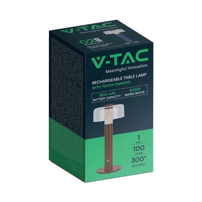 Lampka Stołowa Nocna V-TAC 1W LED 30cm Ładowanie USB Ściemnianie VT-1049 3000K 100LM - Brązowa