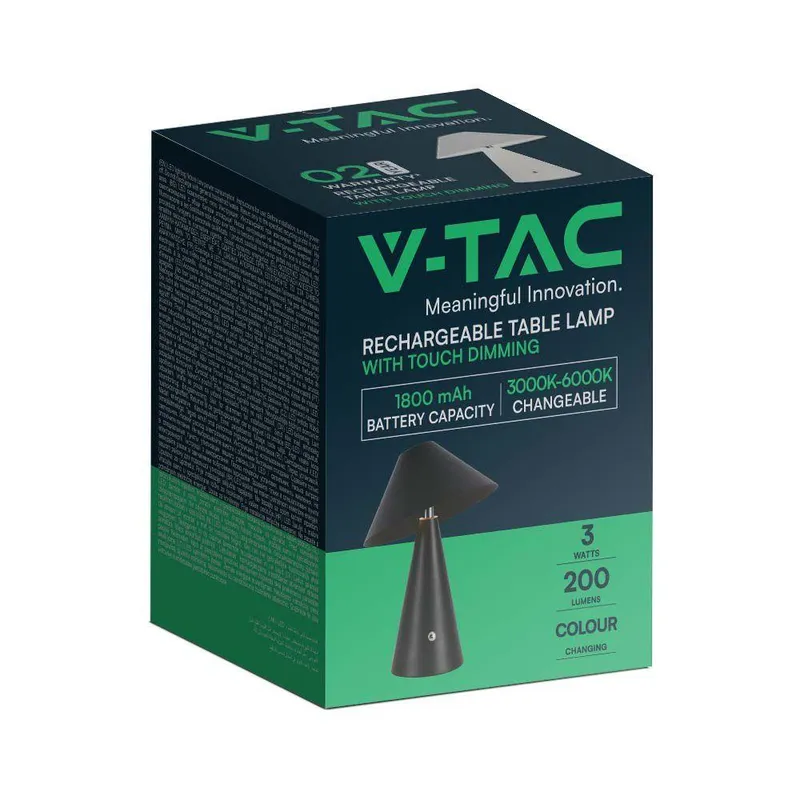 Lampka Stołowa Nocna V-TAC 3W LED 24cm Ładowanie USB Ściemnianie VT-1051 3000K-6000K 200LM - Czarna