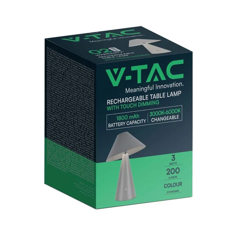 Lampka Stołowa Nocna V-TAC 3W LED 24cm Ładowanie USB Ściemnianie VT-1051 3000K-6000K 200LM - Szara