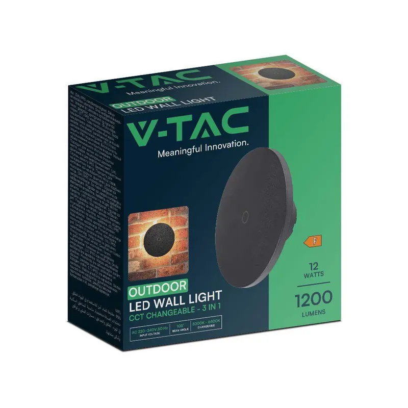 Oprawa Ścienna Kinkiet 12W V-TAC Okrągły CCT Ściemnialny VT-83012 3000K-6400K 1200LM - Czarny