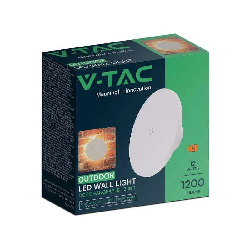 Oprawa Ścienna Kinkiet 12W V-TAC Okrągły CCT Ściemnialny VT-83012 3000K-6400K 1200LM - Biały
