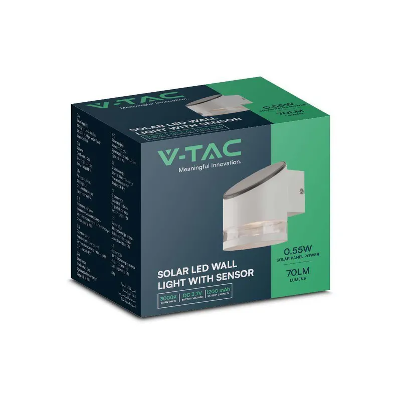 Kinkiet Ogrodowy Ścienny Solarny V-TAC 1W LED IP54 VT-1138 3000K 70LM 3 Lata Gwarancji - Biały