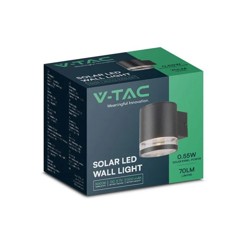 Kinkiet Ogrodowy Ścienny Solarny V-TAC 1W LED IP54 VT-1139 3000K 70LM 3 Lata Gwarancji - Czarny