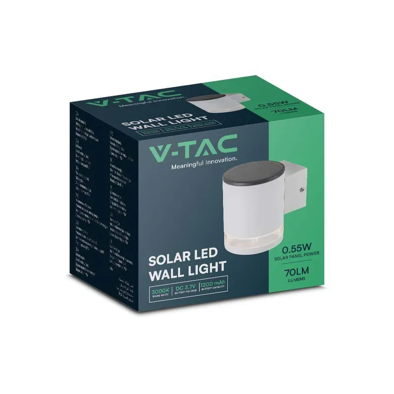 Kinkiet Ogrodowy Ścienny Solarny V-TAC 1W LED IP54 VT-1139 3000K 70LM 3 Lata Gwarancji - Biały