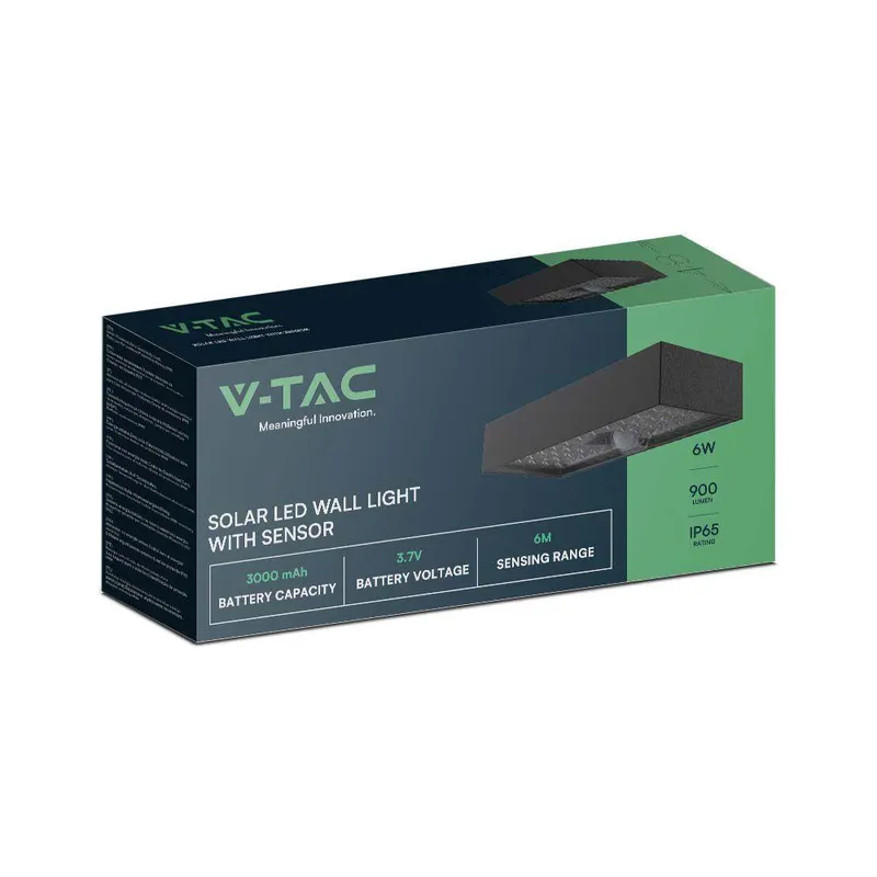 Kinkiet Ogrodowy Ścienny Solarny V-TAC 6W Czujnik Ruchu VT-406 4000K 900LM - Czarny