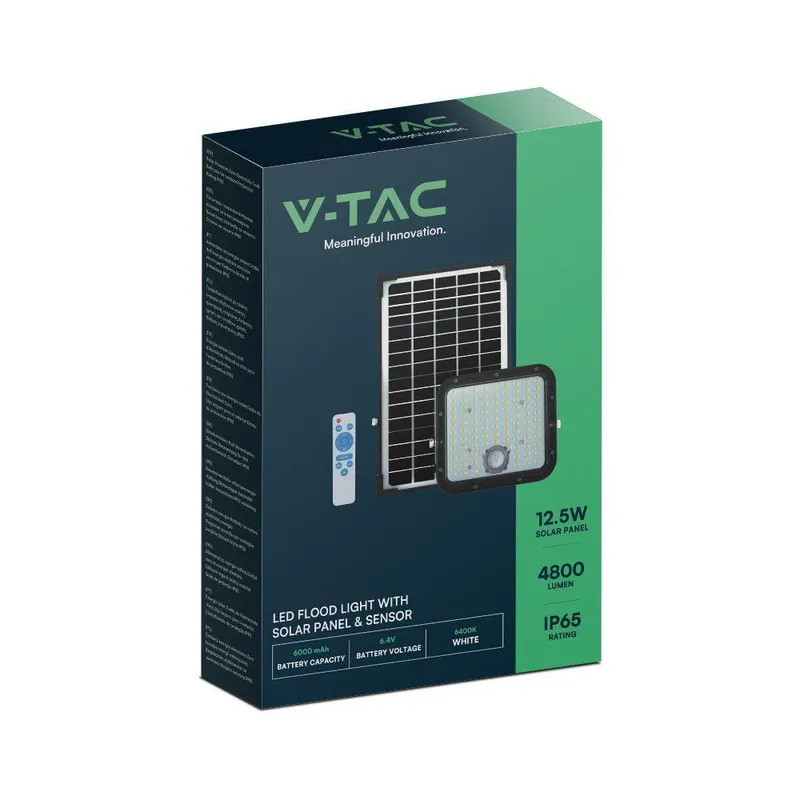 Naświetlacz LED Solarny V-TAC 30W IP65 Pilot Timer LiFePO 6.4V 6000MA VT-432 6400K 4800LM 3 Lata Gwarancji - Czarny