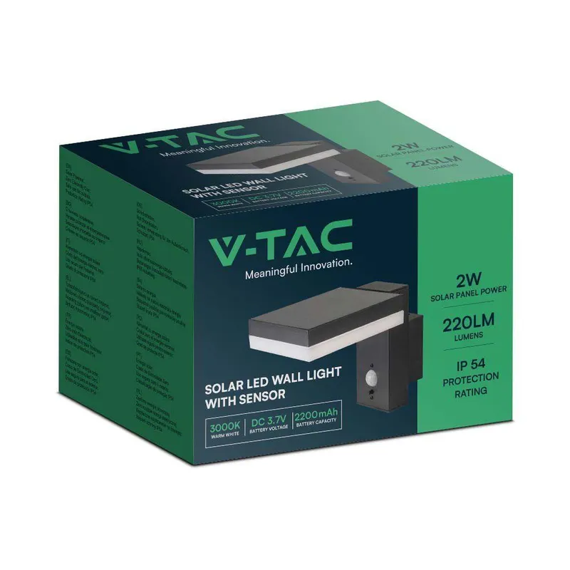 Kinkiet Ogrodowy Ścienny Solarny V-TAC 5.5W LED Czujnik Ruchu Kwadrat IP54 VT-1147 3000K 220LM 3 Lata Gwarancji