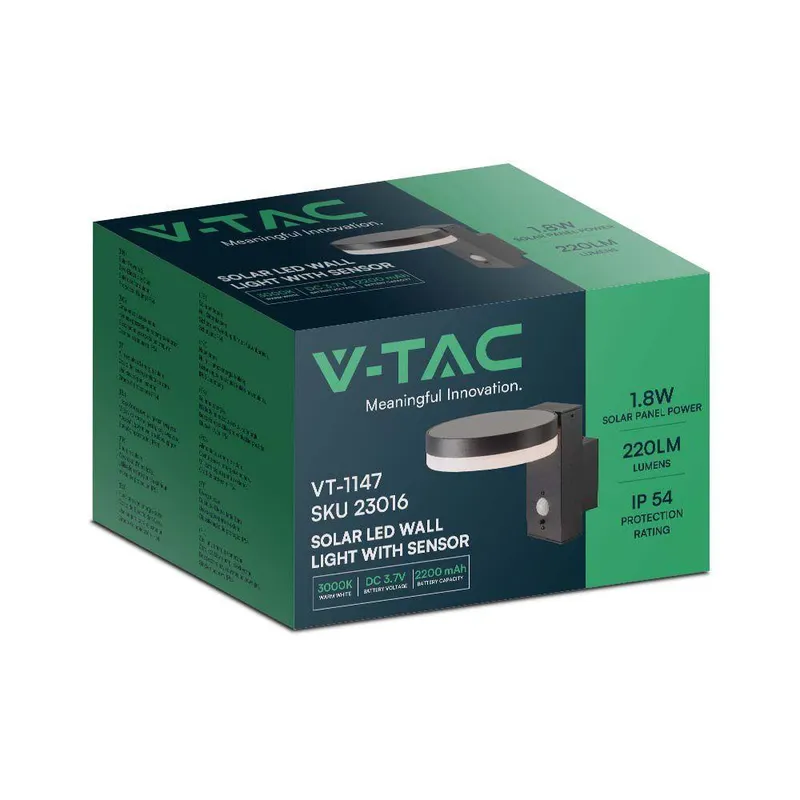 Kinkiet Ogrodowy Ścienny Solarny V-TAC 5.5W LED Czujnik Ruchu Okrągły IP54 VT-1147 3000K 220LM 3 Lata Gwarancji