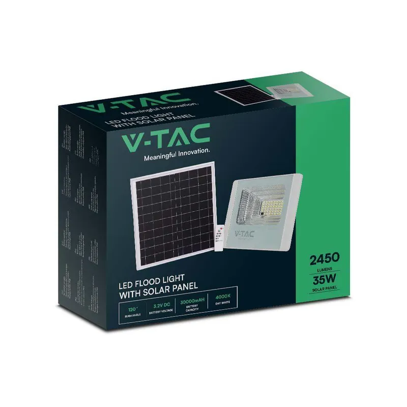 Naświetlacz LED Solarny V-TAC 35W IP65 Pilot Timer VT-100W 4000K 2450LM - Biały