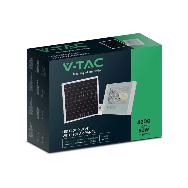Naświetlacz LED Solarny V-TAC 50W IP65 Pilot Timer VT-300W 4000K 4200LM - Biały