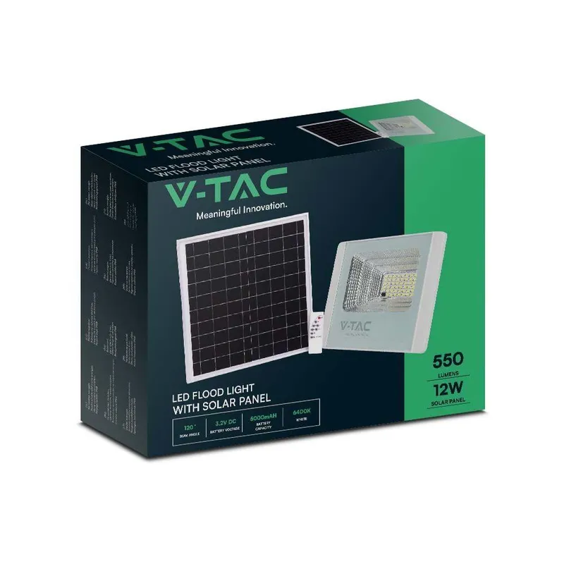 Naświetlacz LED Solarny V-TAC 12W IP65 Pilot Timer VT-25W 4000K 550LM - Biały
