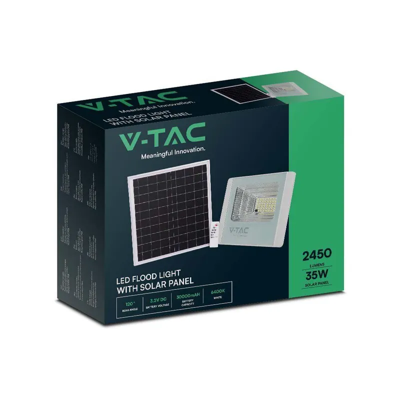 Naświetlacz LED Solarny V-TAC 35W IP65 Pilot Timer VT-100W 6400K 2450LM - Biały