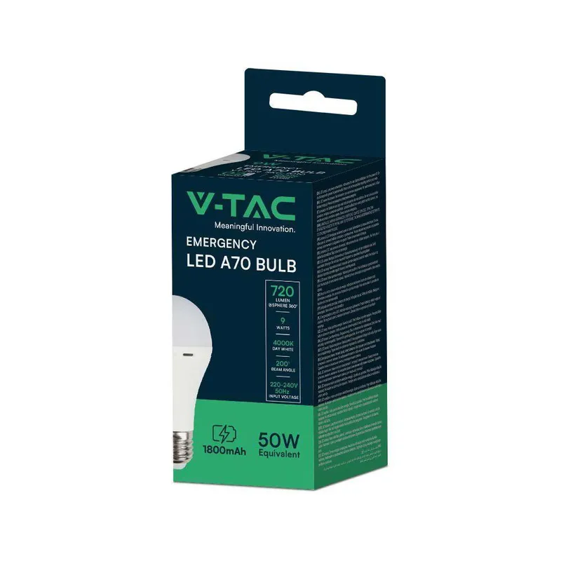 Żarówka Awaryjna LED V-TAC 9W A70 E27 4,5H VT-509 4000K 720LM