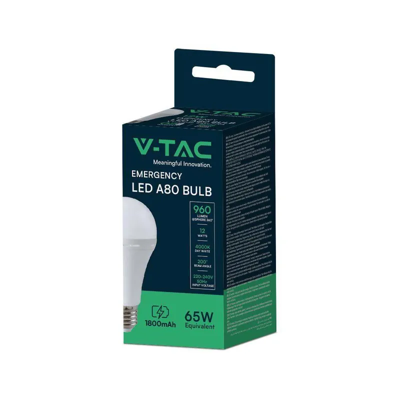 Żarówka Awaryjna LED V-TAC 12W A80 E27 3-4,5H VT-51012 4000K 960LM