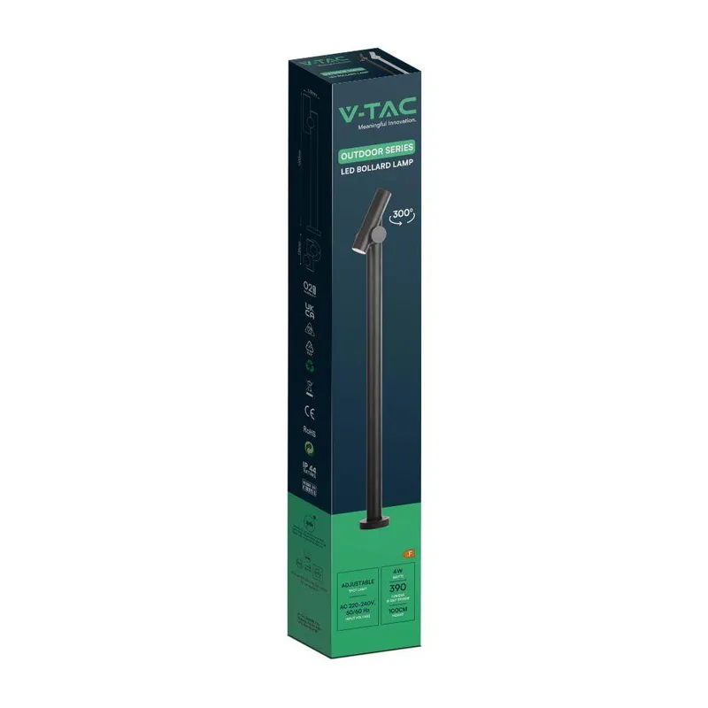 Słupek Ogrodowy V-TAC 4W LED 100cm IP44 VT-1187 3000K 390LM - Czarny