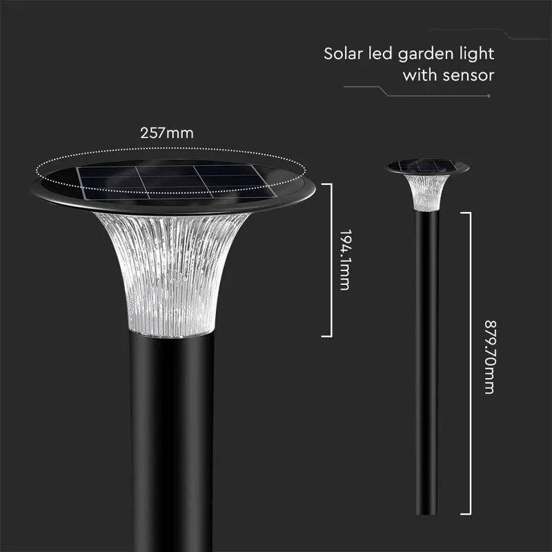 Słupek Ogrodowy Solarny V-TAC 15W LED IP65 Czujnik Ruchu CCT 88cm VT-413 6000K+4000K 2200LM 3 Lata Gwarancji - Czarny