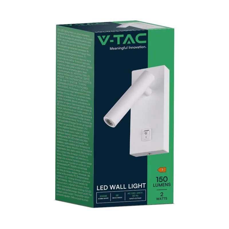 Oprawa LED V-TAC 2W Kinkiet Hotel Łóżko Włącznik VT-402 4000K 150LM - Biały