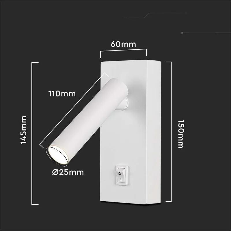 Oprawa LED V-TAC 2W Kinkiet Hotel Łóżko Włącznik VT-402 4000K 150LM - Biały